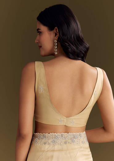 Gold Tissue Saree With Cutdana And Beads Scallop Border