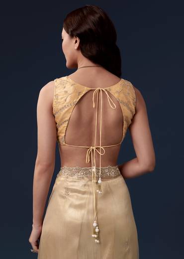 Gold Tissue Saree With Cutdana Beads Sequins And Zardosi Work