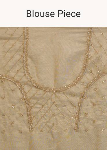 Gold Tissue Saree With Cutdana Sequins And Beads Embroidery