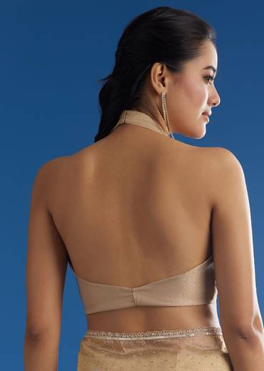 Gold Tissue Saree With Cutdana Sequins And Beads Embroidery