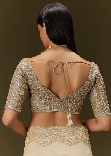 Gold Tissue Saree With Embroidered Brocade Blouse