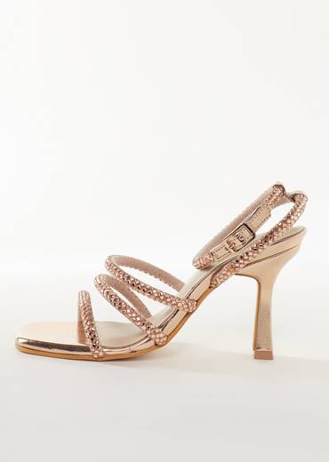 Gold Faux Leather Womens Footwear With Embellished Detail Work