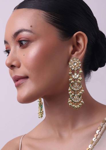 Gold Finish Kundan Danglers In Mix Metal