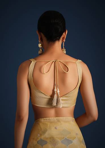 Gold Tissue Chanderi Rangkart Saree with Zardosi Work