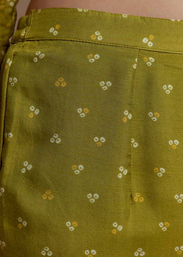 Green Abstract Print Silk Kurta and Palazzo Set