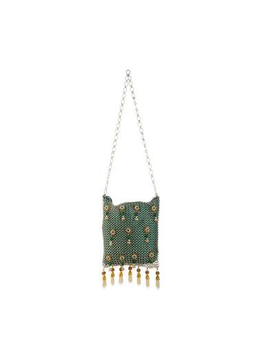 Green and Gold Jaal Mesh Pearl Embellished Bag