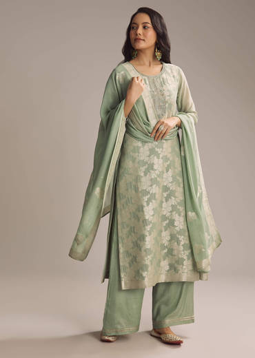 Green Banarasi Georgette Palazzo Suit