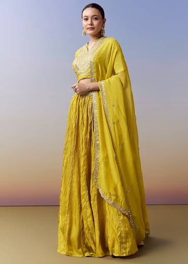 Green Bridesmaid Lehenga With Foil Mirror And Zari Work