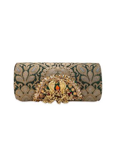 Green Brocade Paisley Motif Bag
