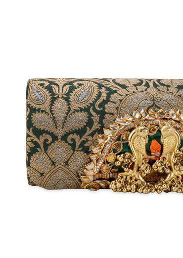 Green Brocade Paisley Motif Bag