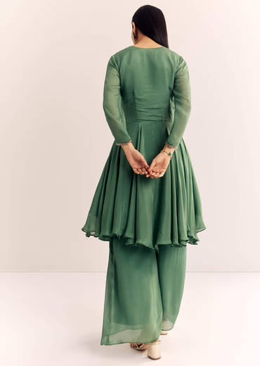 Green Chinon Zardosi Palazzo Suit