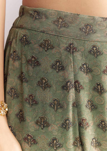 Green Crepe Sharara Suit With Indie Print And Stone Work