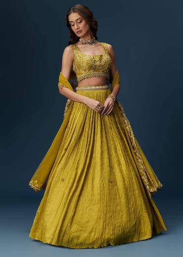 Green Embroidered Bridesmaid Lehenga With Dupatta