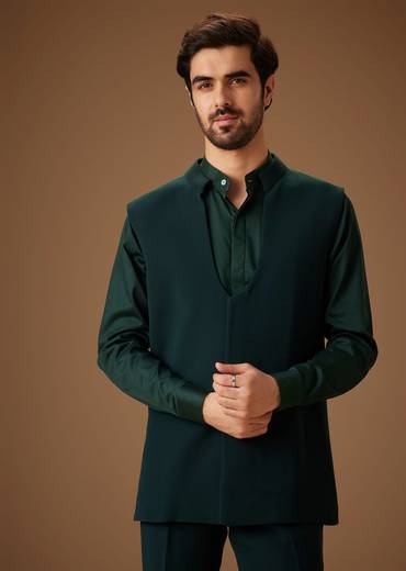 Green Embroidered Indo Western Jacket Set