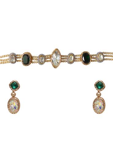 Green Fusion Encursted Stone Necklace Set