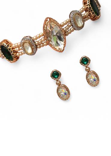 Green Fusion Encursted Stone Necklace Set