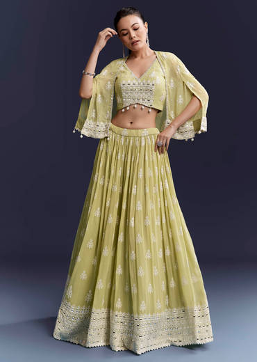 Green Georgette Bridesmaid Lehenga With Sequins And Thread Work