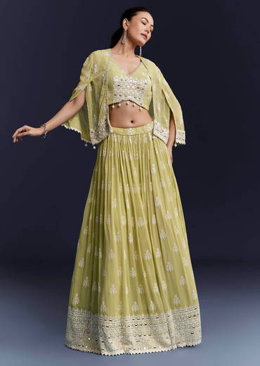 Green Georgette Bridesmaid Lehenga With Sequins And Thread Work