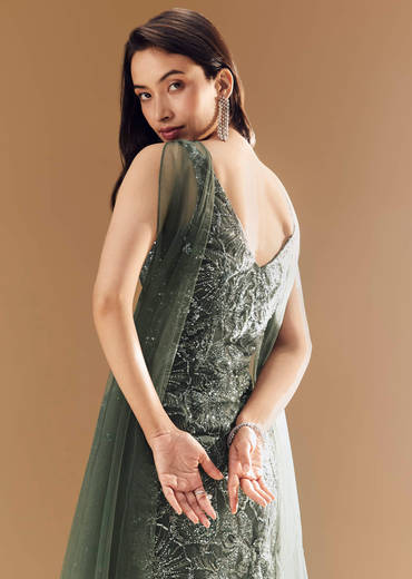 Green Georgette Palazzo Set with Choker Dupatta