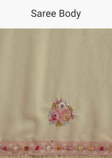 Green Georgette Saree With Kashmiri Bud Embroidery