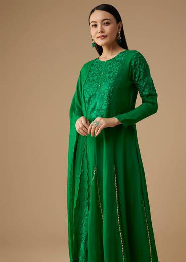 Green Mukaish Work Anarkali Set