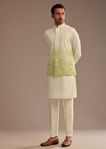 Green Ombre Kurta Jacket Set with Resham Work