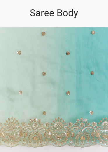 Green Shaded Tissue Saree With Floral Embroidery And Sequins Blouse