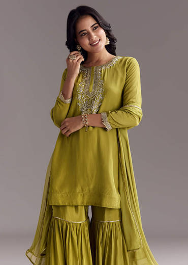 Green Sharara Set With Zardosi And Sequins Work