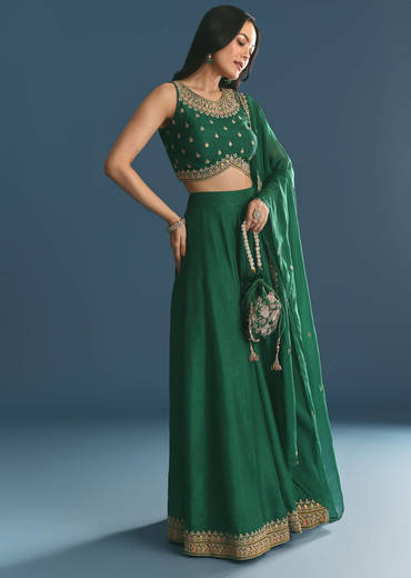 Green Silk Lehenga Choli With Zari And Sequins Work