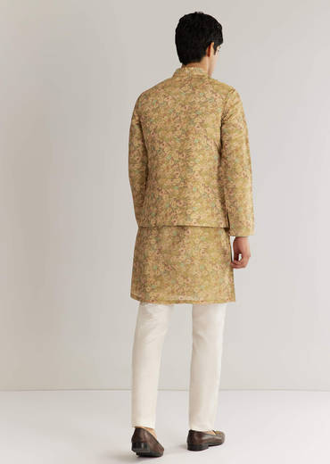 Green Tissue Stone Sequins Kurta Jacket Set