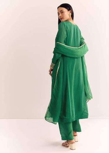 Green Zari Neckline Chinon Anarkali Suit With Dupatta