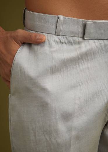 Grey Banarsi Silk Kurta Jacket Set With Hand Work