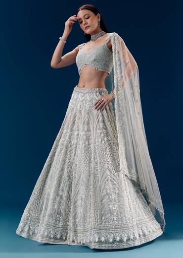 Grey Crystal Embellished Bridal Lehenga Set