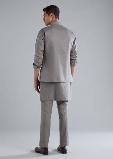 Grey Kurta Jacket Set With Thread Resham Work