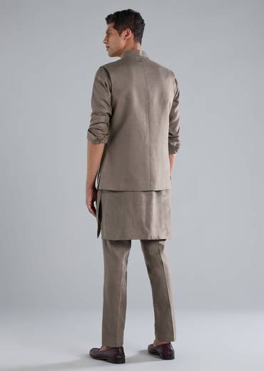 Grey Kurta Jacket Set With Zardosi Hand Work