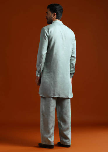Grey Kurta Set For Men With Resham Work