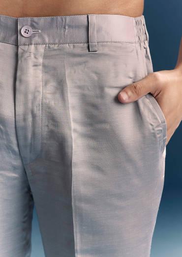 Grey Kurta Set For Men With Thread And French Knot Embroidery