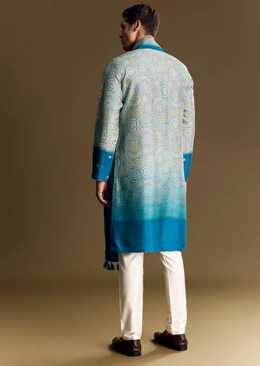 Grey Ombre Rawsilk Kurta Set With Mirror Embellishments