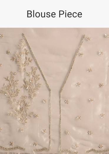 Grey Organza Embroidered Saree With Scallop Border