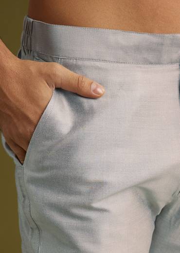 Grey Pashmina Silk Kurta Set With Floral Print