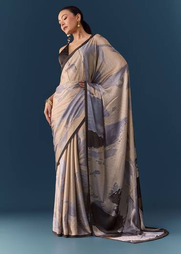 Grey Shaded Printed Saree with Blouse Fabric