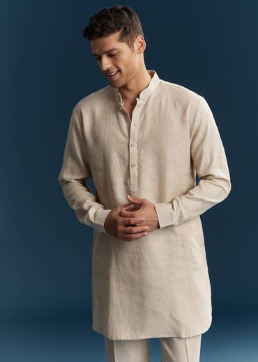 Grey Silk Kurta Jacket Set With Minimal Thread Detail
