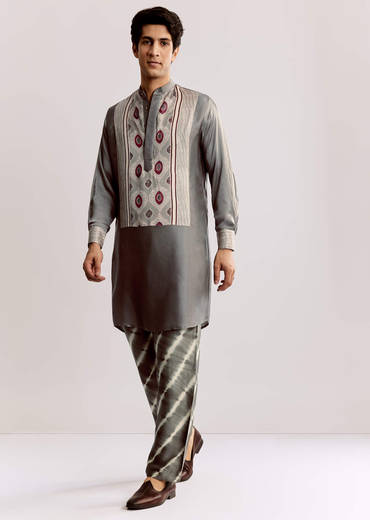 Ajrakh Printed Silk Kurta Set In Silk