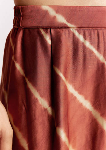 Rust Silk Kurta Set With Handcrafted Ajrakh Print