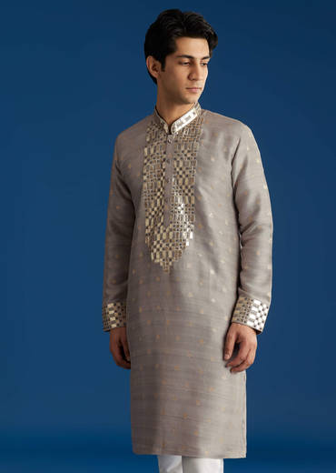 Grey Silk Yoke Embellished Kurta Set