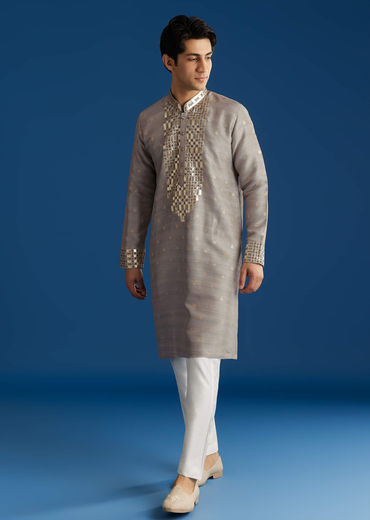 Grey Silk Yoke Embellished Kurta Set