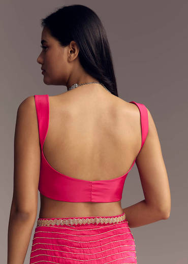 Hot Pink Organza Saree With Stone And Cut Dana Work