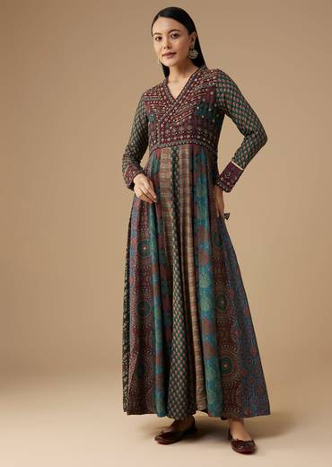 Indigo Embroidered Anarkali Suit