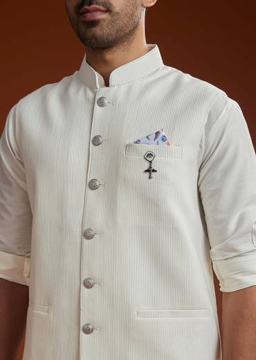 Ivory Kurta Jacket Set With Pintucks Detailing