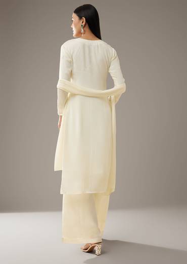 Ivory Moti Embroidered Kurta Set